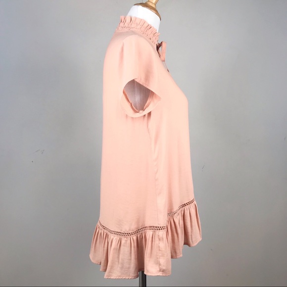 RO & DE Blush Pink Short Slv. Flowy Tie Ruffle Top - Picture 5 of 8